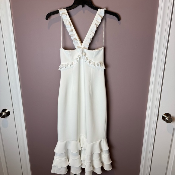 Cinq A Sept Kimora A-line Crepe Ruffle Midi Dress - Picture 8 of 11